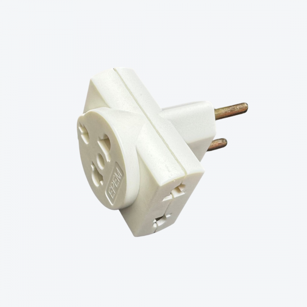 Enchufe  de derivación triple Univ.c/espigas redondas 10A-250V blanco